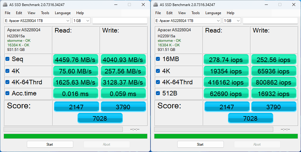 APACER AS2280Q4 AS SSD Benchmark