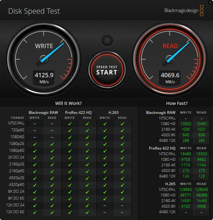 MP44L 1TB Blackmagic Disk Speed Test