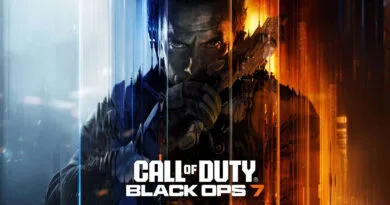Fondo dividido en tonos azules y naranjas, con un personaje en el centro sosteniendo un arma, relacionado con Call of Duty.