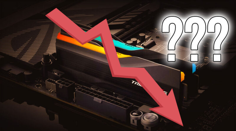 Gráfica con una flecha roja hacia abajo sobre un módulo de RAM en una placa base, con signos de interrogación en el lado derecho.