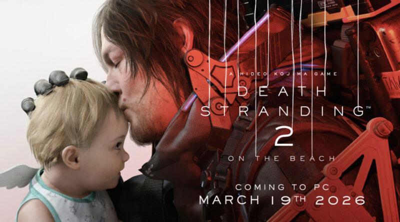 Hombre con cabello oscuro besa la frente de un bebé rubio con alas, fondo en tonos oscuros y detalles futuristas en rojo.