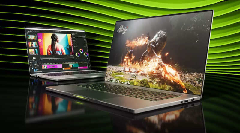 Portátiles Lenovo en un entorno moderno, uno mostrando gráficos vibrantes en la pantalla, con un diseño elegante y colores oscuros.