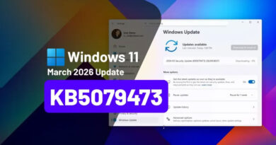 Logotipo de Windows 11 junto a la ventana de actualización, destacando el número de actualización KB5079473 en un fondo colorido.