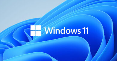 Fondo azul claro con ondas suaves y el logotipo de Windows 11 en blanco, mostrando un diseño moderno y minimalista.