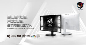 Dos monitores de 27” de ASRock, uno negro y otro blanco, con especificaciones destacadas y el logo de Phantom Gaming en un fondo claro.