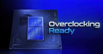 CPU en tonos azules con el texto "Overclocking Ready" a la derecha, sobre un fondo de color azul oscuro.