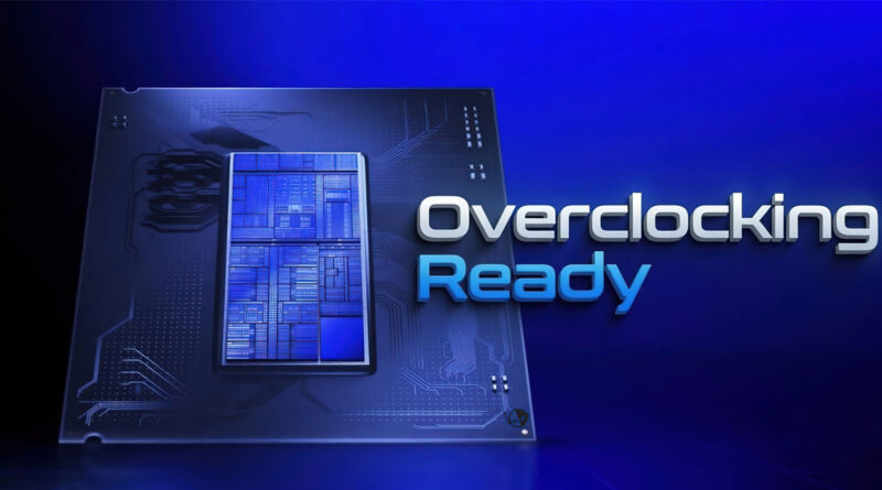 CPU en tonos azules con el texto "Overclocking Ready" a la derecha, sobre un fondo de color azul oscuro.