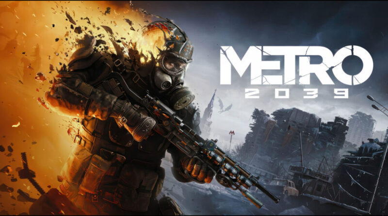 Personaje con máscara y armamento en un entorno apocalíptico, con explosiones y edificios en ruinas; colores oscuros y naranjas.