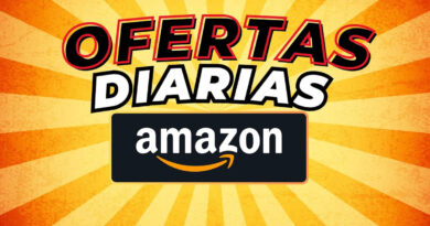 Fondo amarillo con rayas radiales, texto grande "OFERTAS DIARIAS" en rojo y negro, y el logo de Amazon en el centro.