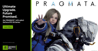 Una joven con cabello largo y una armadura futurista, junto a un robot, en un fondo blanco con el texto "PRAGMATA" a la derecha.