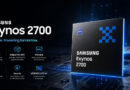 Fondo oscuro con un chip Exynos 2700 en el centro, destacando sus especificaciones técnicas y el logotipo de Samsung.