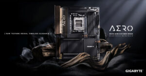 Placa madre Gigabyte X870E AERO X3D con acabado de madera oscura, destaca el chipset y un diseño elegante en tonos oscuros.