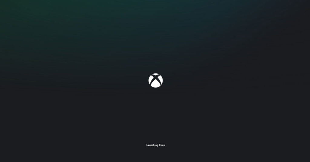 Fondo oscuro con el logo de Xbox centrado en blanco, acompañado del texto "Launching Box" en la parte inferior.