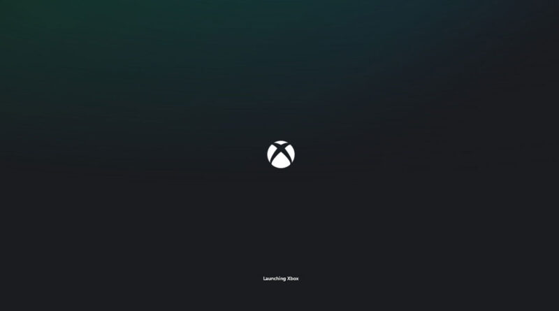 Fondo oscuro con el logo de Xbox centrado en blanco, acompañado del texto "Launching Box" en la parte inferior.