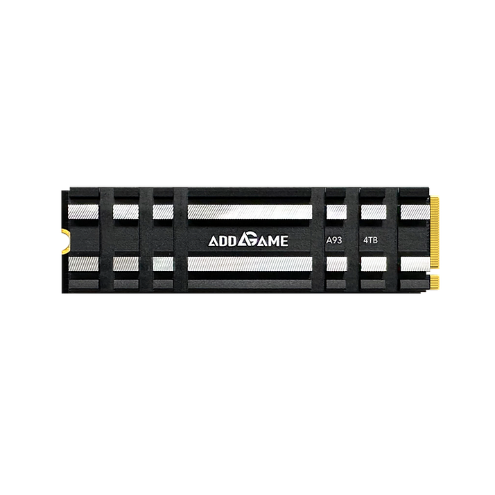 Dispositivo de almacenamiento Addgame de 4TB con diseño negro y detalles metálicos, resaltando su rendimiento y modernidad.