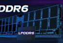 Módulo de memoria DDR6 en un fondo dinámico, con la etiqueta LPDDR6 en primer plano y un diseño futurista en tonos oscuros y azules.