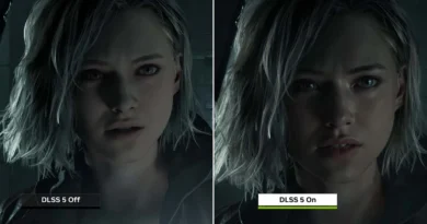 Comparativa entre DLSS 5 apagado y encendido; a la izquierda, la imagen muestra un rostro con menos detalles y a la derecha, más definición y texturas.