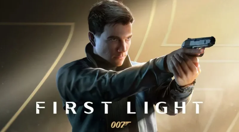 Personaje masculino sosteniendo una pistola, con un fondo dorado y un estilo moderno, resaltando el título "FIRST LIGHT" debajo.