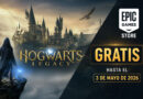 Un mago en una montaña observa el castillo de Hogwarts, rodeado de un paisaje mágico y nubes oscuras. Texto destaca "GRATIS hasta el 3 de mayo de 2026".