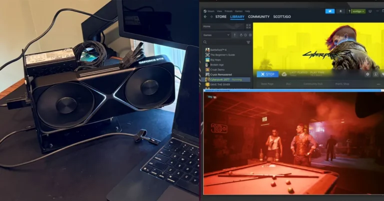 Pruebas de la RTX 5090 eGPU en MacBook Air M4 revelan límites de rendimiento