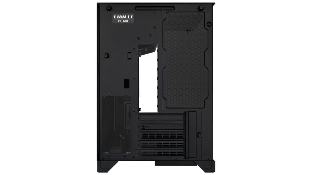 Gabinete Micro-ATX LIAN LI O11 VISION-M en negro, con diseño de doble cámara y espacio para radiadores de 360 mm.