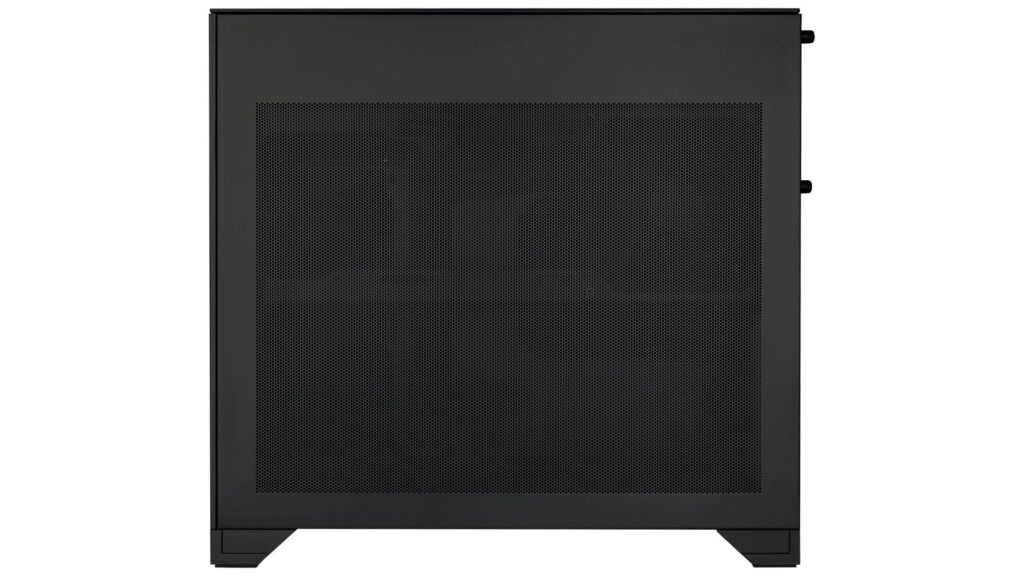 Gabinete Micro-ATX en color negro con diseño de doble cámara y panel perforado frontal que permite una buena ventilación.