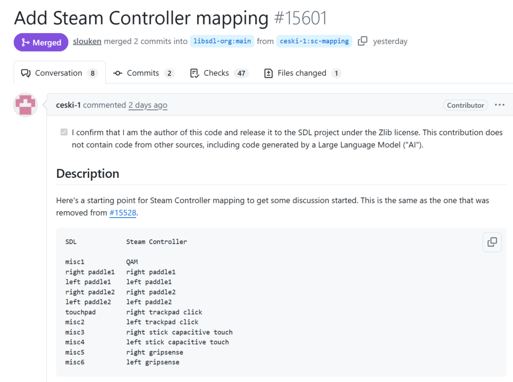 Captura de pantalla de un código con mapeo del control Steam, mostrando parámetros y descripciones en un fondo claro con texto en negro.
