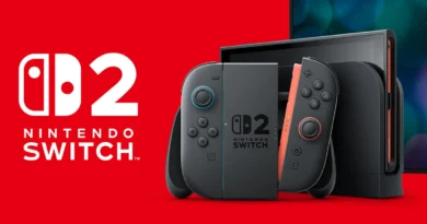 Consola Nintendo Switch 2 en colores negro y rojo, con controladores Joy-Con, sobre un fondo rojo vibrante.