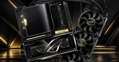 Placa base ASUS ROG con nueve ranuras M.2, destacando su diseño y sistema de refrigeración avanzado.