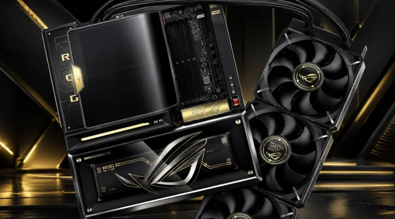 Placa base ASUS ROG con nueve ranuras M.2, destacando su diseño y sistema de refrigeración avanzado.