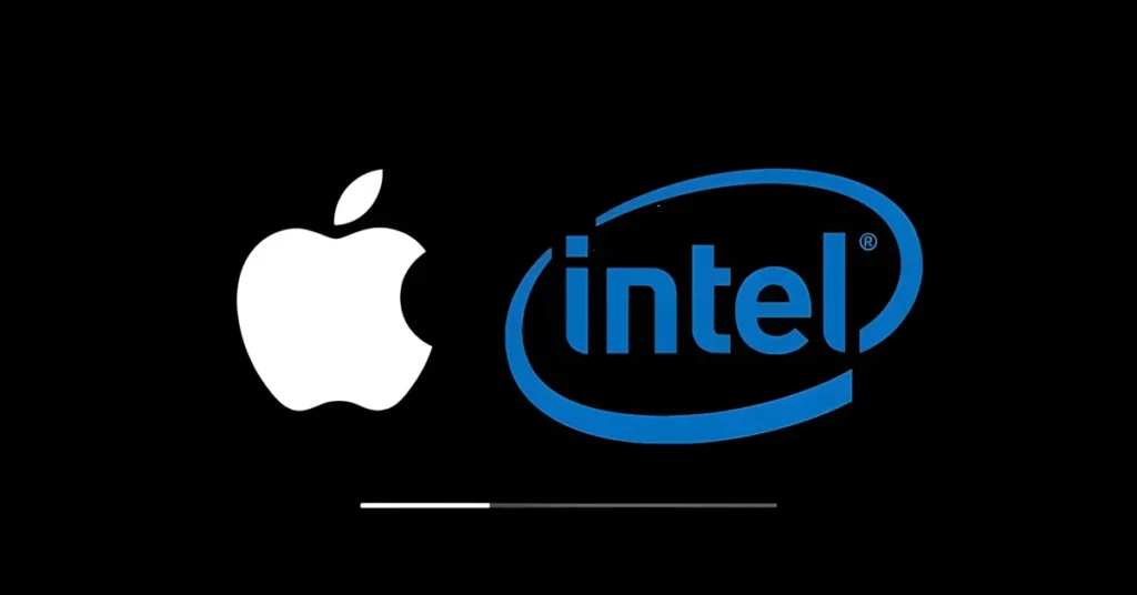 Logos de Apple e Intel juntos, simbolizando la colaboración en la fabricación de procesadores en EE. UU.