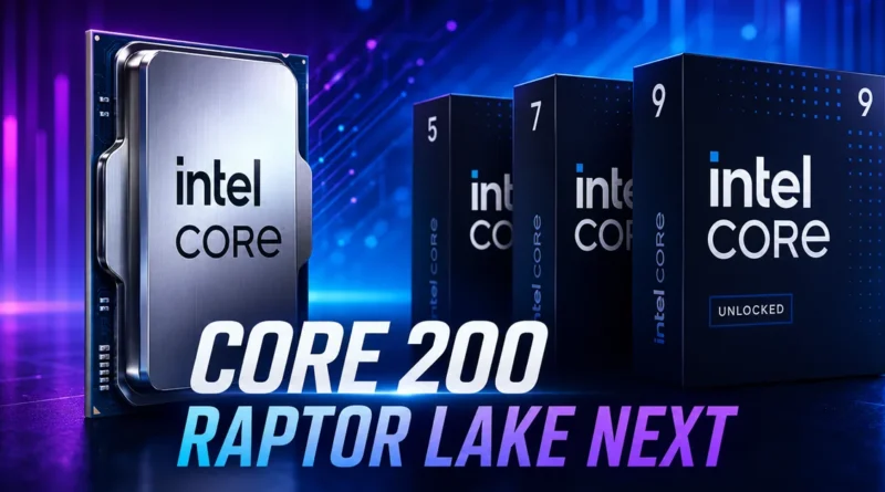 Procesador Intel Core 200 Raptor Lake Next, junto a otros modelos, destacando su soporte para LGA-1700 y 16 núcleos.