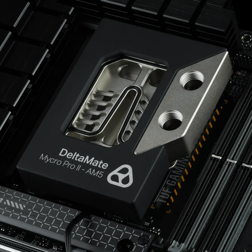 Enfriador DeltaMate Mycro PRO II - AM5 para CPUs, muestra diseño avanzado con materiales de alta calidad.