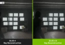 Comparativa entre DLSS 4 y DLSS 4.5 Ray Reconstruction, mostrando mejoras visuales en gráficos oscuros y detalles más claros.