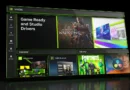 Interfaz de la aplicación NVIDIA, mostrando secciones para controladores, juegos y contenido multimedia, con colores verdes y negros.