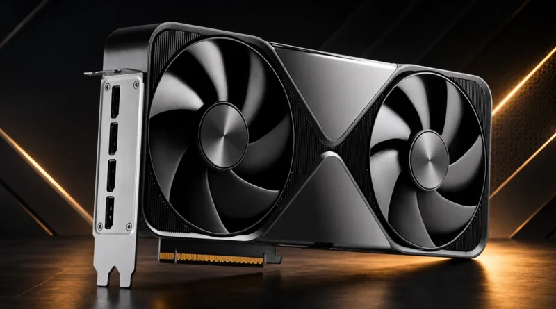 GPU NVIDIA RTX PRO 6000 Blackwell destacada en un fondo oscuro, mostrando su diseño y conectores traseros.