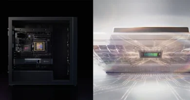 Vista de un chasis de computadora negro mostrando su interior con una tarjeta gráfica y un diseño de circuitos en un fondo ligero.