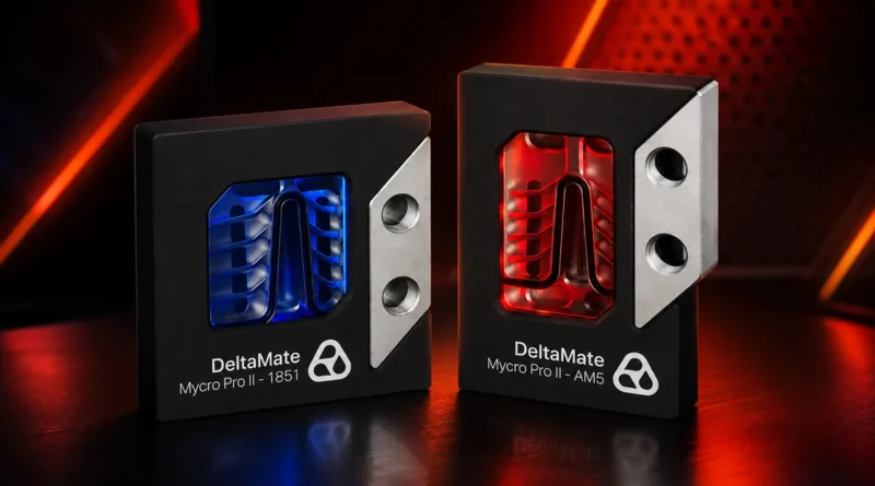 DeltaMate Mycro Pro II para AM5 y LGA1851, con microaletas especializadas en color azul y rojo.