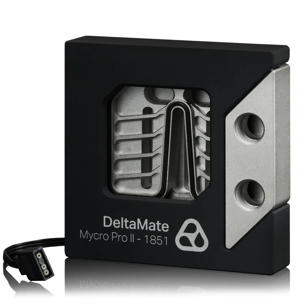 DeltaMate Mycro Pro II-1851, un innovador bloque de agua para refrigeración de CPUs, diseñado para un rendimiento óptimo.