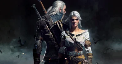 Geralt y Ciri de The Witcher, retratados juntos en un entorno oscuro y misterioso, simbolizando su conexión en la saga.