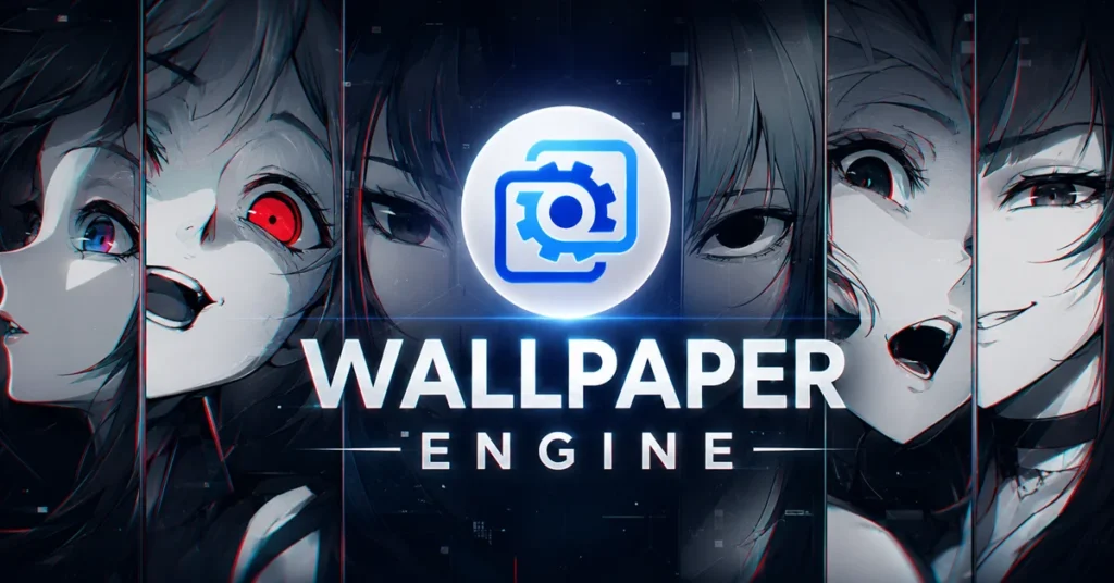 Wallpaper Engine, plataforma de personalización de fondos de pantalla, con arte de personajes llamativos.