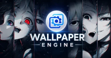 Wallpaper Engine, plataforma de personalización de fondos de pantalla, con arte de personajes llamativos.