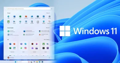Menú de inicio de Windows 11 mostrando aplicaciones ancladas y recomendadas, con el logotipo de Windows a la derecha.