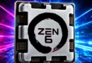 Procesador AMD Zen 6 con diseño futurista y logo destacado, representando avances en tecnología de hardware.