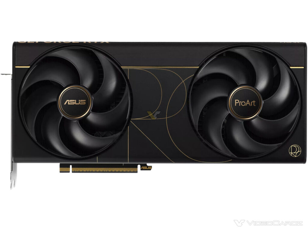 ProArt GeForce RTX 5090 de ASUS, destacando su diseño elegante y ventiladores duales para un rendimiento óptimo en gaming.