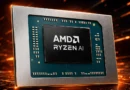 AMD Ryzen AI, procesador de próxima generación, destacado sobre un fondo futurista con efectos de brillo.