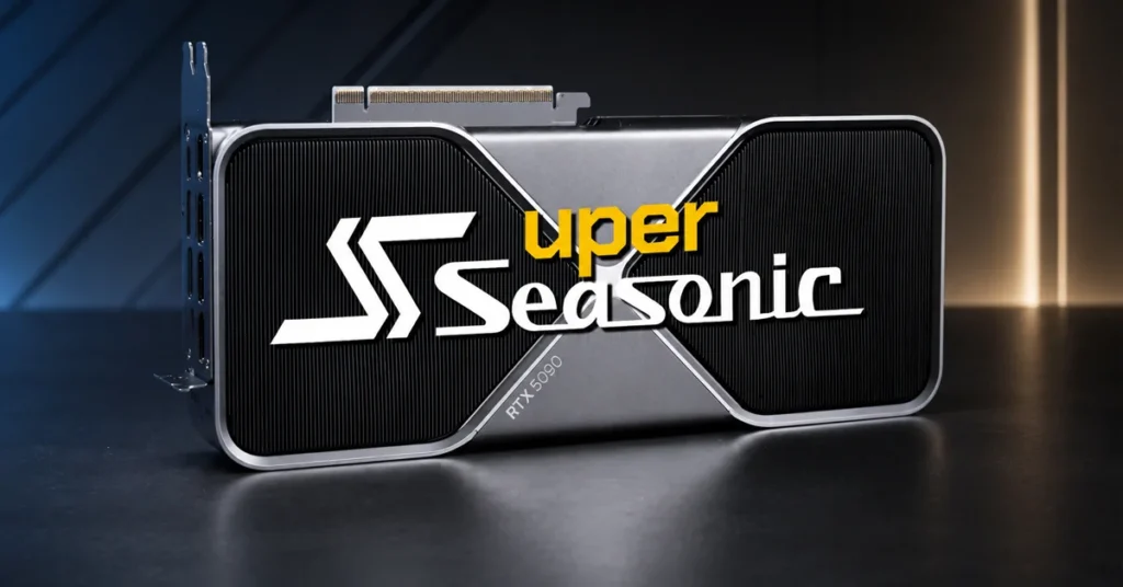 GeForce RTX 5080 SUPER de Seasonic, destacando el diseño del hardware para gaming y rendimiento gráfico.