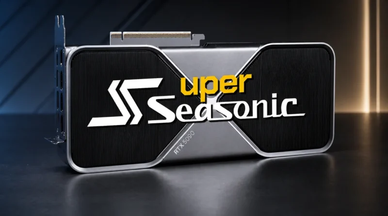 GeForce RTX 5080 SUPER de Seasonic, destacando el diseño del hardware para gaming y rendimiento gráfico.
