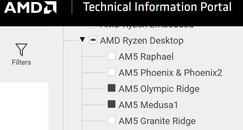 Portal de información técnica de AMD con detalles sobre las series de procesadores Ryzen, incluyendo AM5 y sus variantes.
