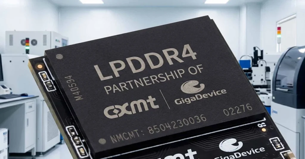 LPDDR4 de GigaDevice destacado en un laboratorio tecnológico, relevante para el análisis de precios de memoria DDR4.